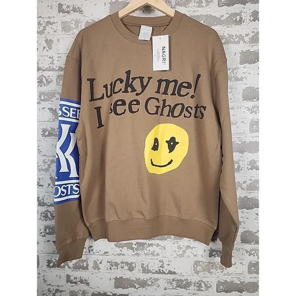 Nagri Other - Lucky Me I See Ghosts Camp Flog Gnaw Kanye West Kid Cudi Tan Sweatshirt Size L